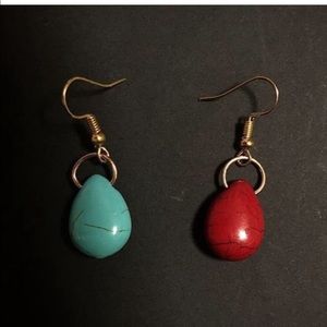 red & teal teardrop dangle earrings!
